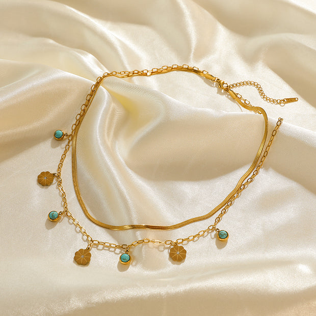 Gold Layered Floral Necklace - Modiniva LLC