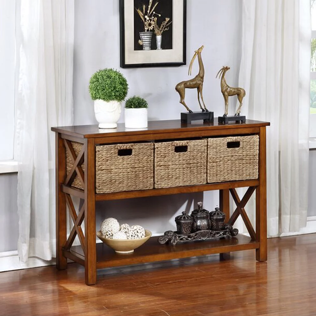 X-Side Console Table with Three Storage Baskets